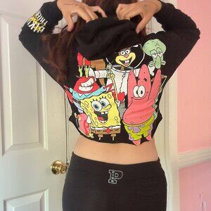 Spongebob Nickelodeon Cropped Hoodie Black - S